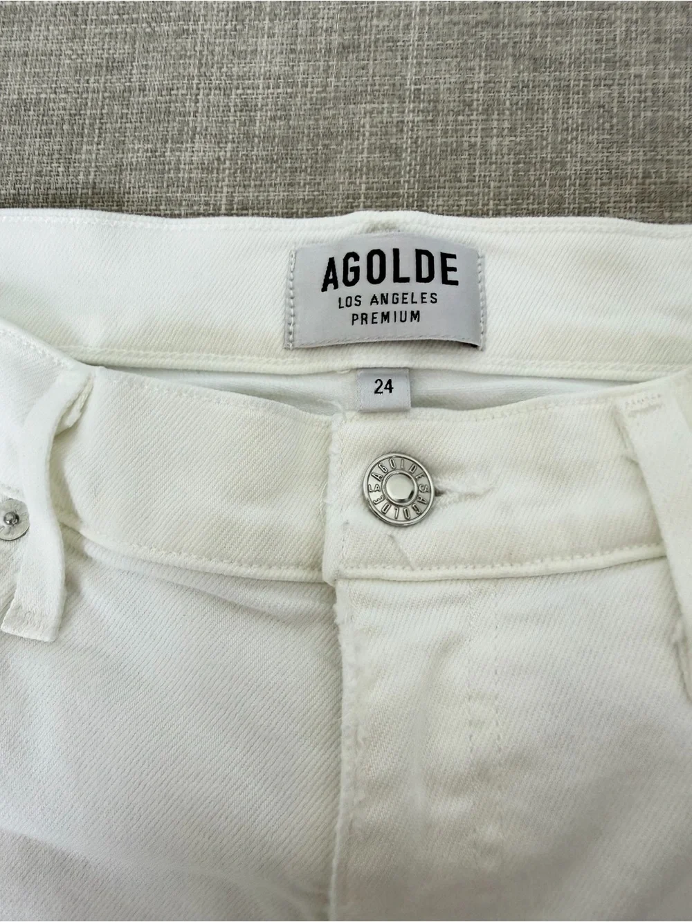Agolde White Straight-Leg Distressed Jeans